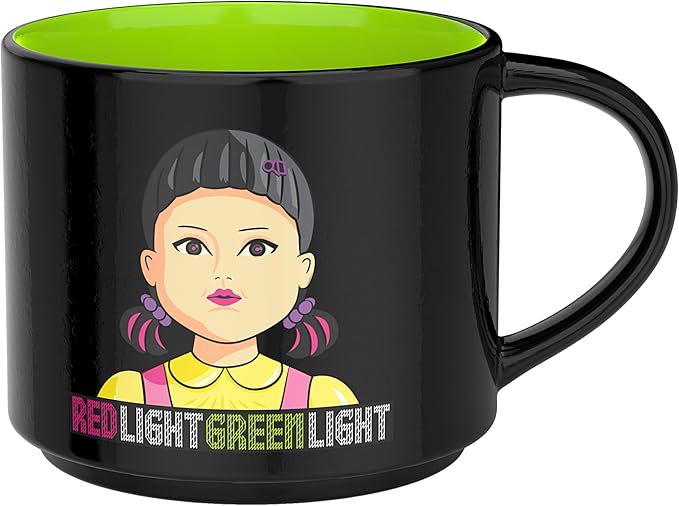 Zak Designs Squid Game Unique Color Change Ceramic Coffee Mug for Hot Drinks, Collectible Keepsake (17 oz, Red Light Green Light)