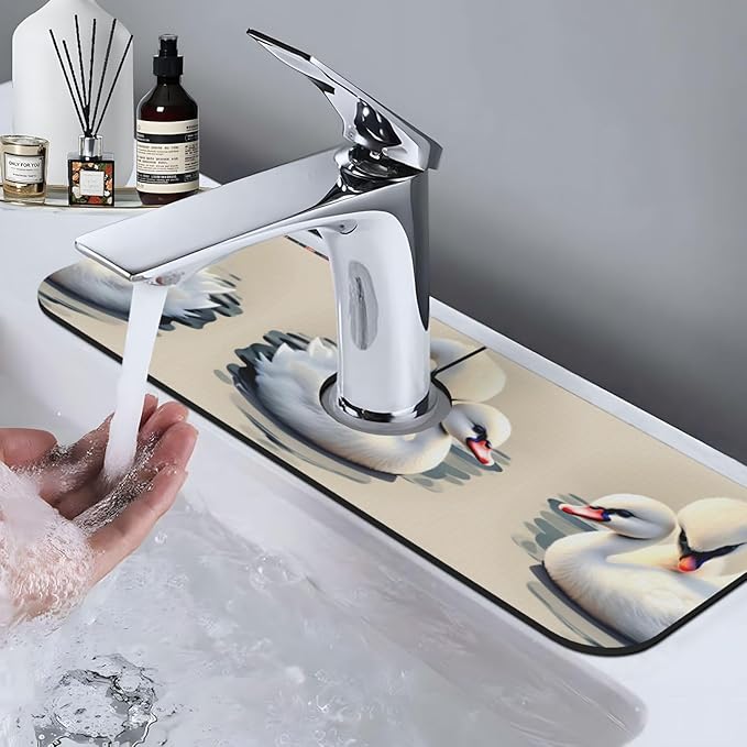 Cute Little swan Printed Faucet Absorbent mat, Suitable for bathrooms, Kitchens, and Other Sink Areas.