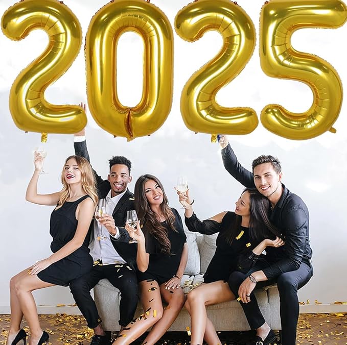 Huge Gold 2025 New Year Balloons 40 Inch 2025 Gold Mylar Foil Helium Number Balloons 2025 Christmas New Year Eve Graduation Party Decorations Supplies