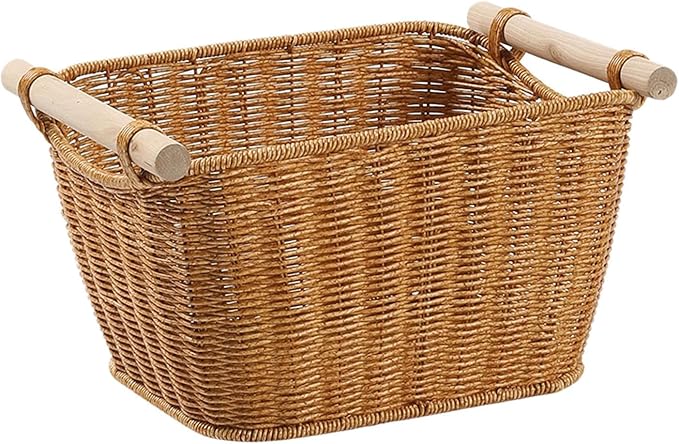 Fenteer Imitation Rattan Basket Storage Bin Decorative Container Woven Basket for Organizing for Home Kitchen Coffee Table Decoration