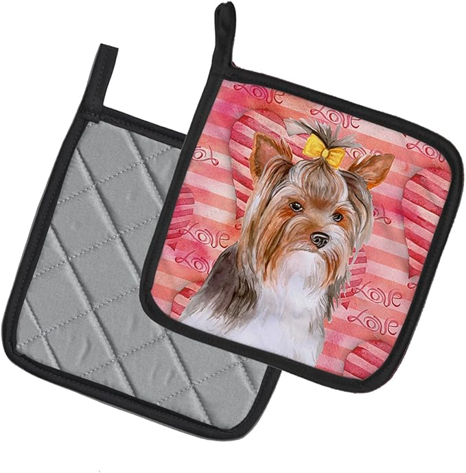 Caroline's Treasures BB9810PTHD Yorkshire Terrier #2 Love Pair of Pot Holders, Red Kitchen Heat Resistant Pot Holders Sets Oven Hot Pads for Cooking Baking BBQ, 7 1/2 x 7 1/2