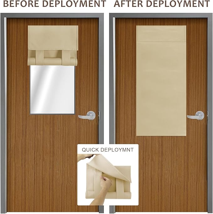 WdFour Classroom Door Window Cover,Blackout Shades for Classroom Windows and Doors，Privacy,Room Darkening Design Blocks Views, Classroom Window Cover Lockdown,12W x 40L Inch Beige 1 Panel