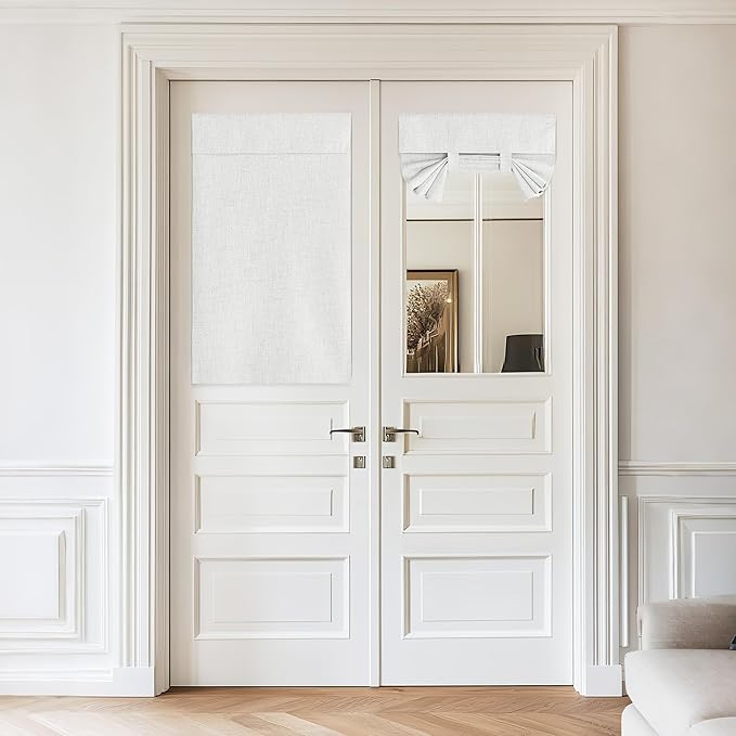 NICETOWN 100% Blackout French Door Curtains, Privacy Linen Door Curtains for Window, 26 X 64 Inch Long Room Darkening Blinds, Thermal Insulated Window Shades for Bedroom, 1 Panel, Ivory White