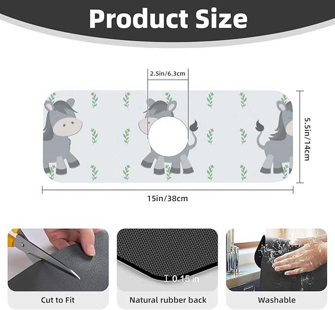 Smiling Donkey Printed Faucet Absorbent mat, Suitable for bathrooms, Kitchens, and Other Sink Areas.