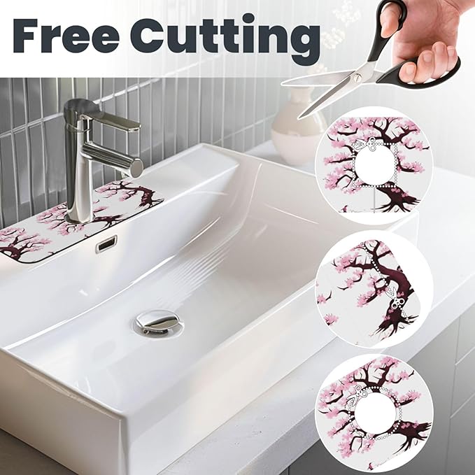 Cherry Blossoms Tree Printed Faucet Absorbent mat, Suitable for bathrooms, Kitchens, and Other Sink Areas.
