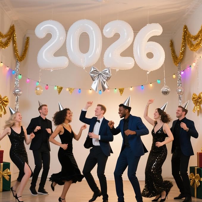 2026 White Foil Numbers Balloons(40 Inch) Happy New Years Eve Party Supplies 2026 New Year Graduation Balloons Decorations 20 26 Signs Props Birthday Anniversary Wedding Festival Ornament Decor