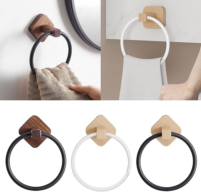 Aluminum Wood Towel Holder Hand Holder for Bathroom Rack Hanger for Kitchen Wall Mount Heavy Duty Storage Modern Hook Space-Saving Storage Wall-Mounted Organizer Metal Rack