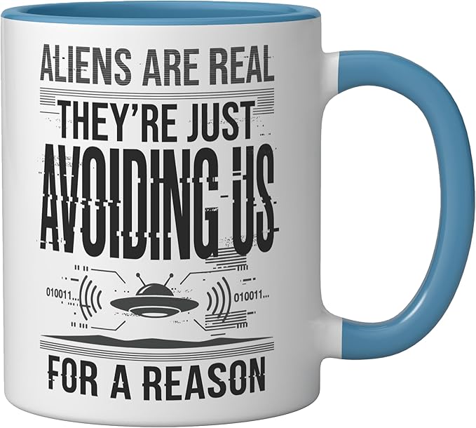 Aliens UFO Space Sci Fi Believer Extraterrestrial Ceramic Mug, Blue/White
