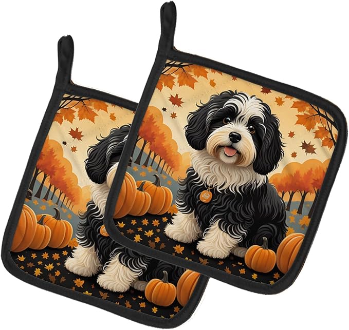 Caroline's Treasures DAC1050PTHD Havanese Fall Pair of Pot Holders Kitchen Heat Resistant Pot Holders Sets Oven Hot Pads for Cooking Baking BBQ, 7 1/2 x 7 1/2
