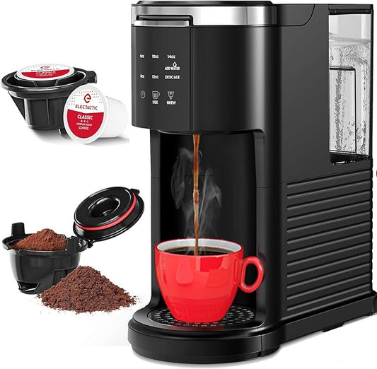 Electactic Single Serve Coffee Maker, 2 in 1 Kcup Pod & Ground Coffee Brewer, 40 Oz Removable Water Tank, 5 Brew Sizes 6-14 Oz, Self-cleaning Fast Heating Coffee Machine for Home Office