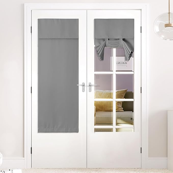 NICETOWN Side Front Door Curtains for Window, Room Darkening Door Window Covering for Glass, Sidelight Curtain Tie Up Shade 26W x 64L Inches Long, 1 Panel, Silver Grey