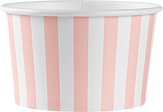 Coppetta 5-Ounce Dessert Cups, 50 Disposable Ice Cream Cups - Lids Sold Separately, Striped, Pink And White Paper FroYo Bowls, For Hot And Cold Foods, Perfect For Gelato Or Mousse - Restaurantware