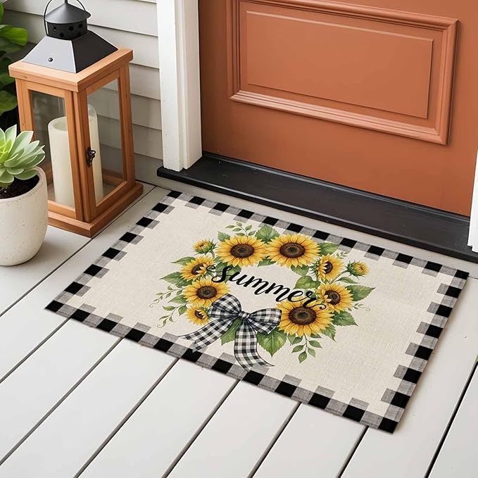 Area Rug 2x3ft, Summer Words Farm Sunflowers Washable Rugs for Living Room Bedroom, Butterflies Country Floral Soft Non-Slip Area Rugs Rectangle Floor Carpet for Dining Room