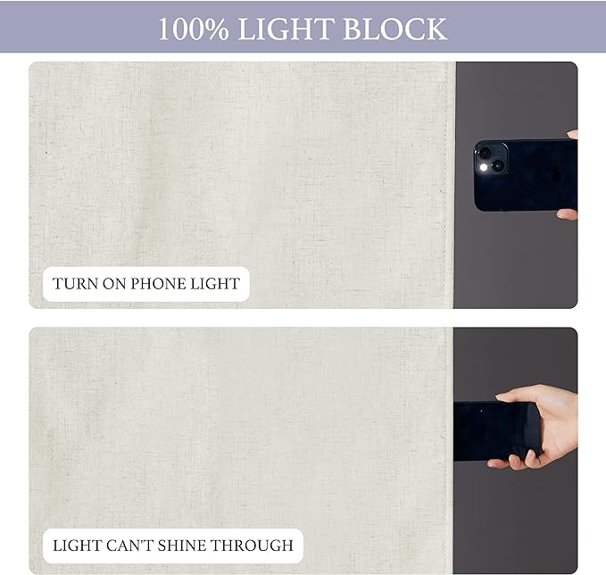 RYB HOME 100% Blackout Curtains for Small Window, Linen Textured Blend Insulating Privacy French Door Curtains Tie Up Shades for Kitchen Storage Cabinet Basement, W 30 x L 40, Ivory, 1 Panel