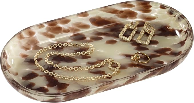 Nicole Miller – Vanity Tray, Weighted Glass with Animal Print Design, Modern Home Decor – Perfect for Organizing Toiletries, Cosmetics and Bathroom Essentials (Safari)