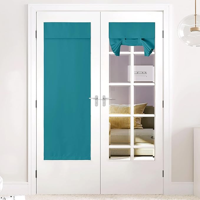 NICETOWN Blackout French Door Blinds, Privacy Window Curtains Thermal Insulated Tricia Door Shades for Patio/Carport/Balcony Doorway, W26 x L72 inch, 1 Panel, Peacock Teal