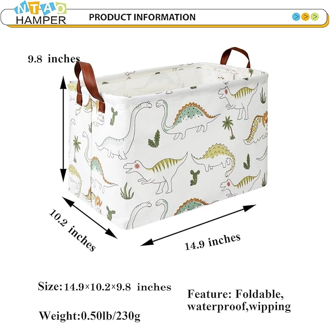 NTAOHAMPER Rectangular Dinosaur Basket, Books Box, Storage Trunk, Gift Basket, Room Decor(Light Dinosaur)
