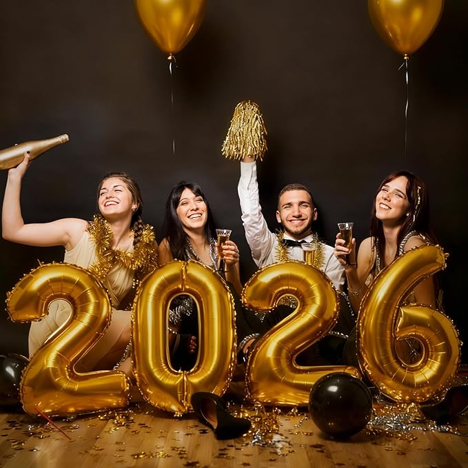 Giant Gold 2026 Number Balloons Large 32inch 2026 Foil Balloons Graduation for Happy New Year Party Supplies 2026 and Graduation Decorations Birthday Anniversary Party DecorDecor