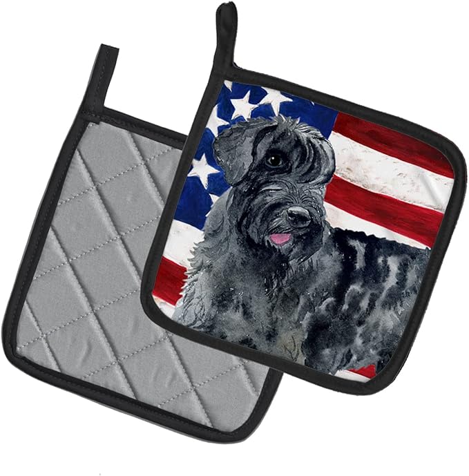Caroline's Treasures BB9660PTHD Giant Schnauzer Patriotic Pair of Pot Holders Kitchen Heat Resistant Pot Holders Sets Oven Hot Pads for Cooking Baking BBQ, 7 1/2 x 7 1/2