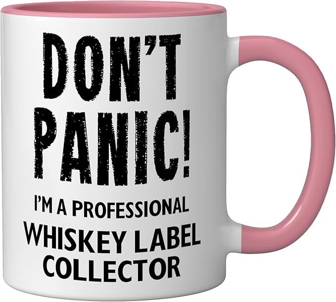 Whiskey Label Collector Ceramic Mug, Pink/White