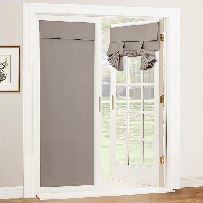 RYB HOME Blackout French Door Curtain - Privacy Thermal Insulated Window Shades for Patio Kitchen Front Entry Back Door Glass Window, Self Adhesive No Drill, 1 Panel, 26" W x 69" L, Sand