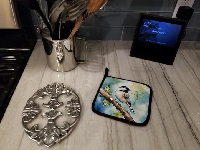Caroline's Treasures Massachusetts Blackcapped Chickadee Pair of Pot Holders Kitchen Heat Resistant Pot Holders Sets Oven Hot Pads for Cooking Baking BBQ, 7 1/2 x 7 1/2