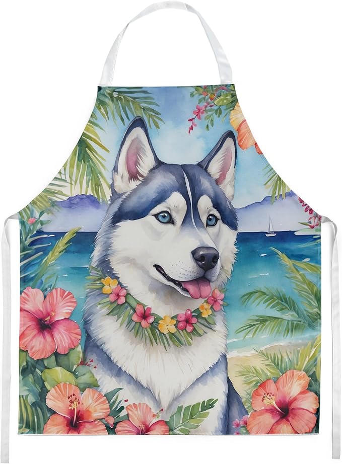 Caroline's Treasures Siberian Husky Luau Apron Cooking Kitchen Server Baking Crafts Gardening for Adult Women Men, Unisex, Large, Multicolor