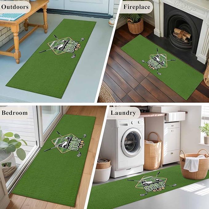 Runner Rug for Bedroom Hallway, Golf Club Sports Kitchen Runner Rugs Area Rug 2x6ft, Green Washable Soft Floor Carpet for Entryway Stair