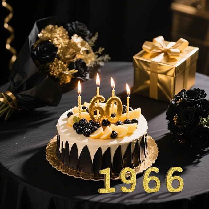 TONIFUL 4 Inch 1966 Gold Glitter Table Centerpiece Sign 1966 Number Block for 60th Birthday Decoration,Sixty Years Old Birthday Table Decoration,Class of 1966 Reunion Decorations or Anniversary