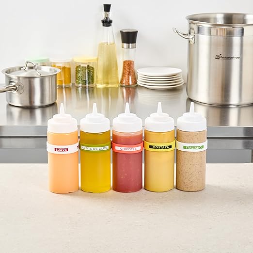 Restaurantware Silicone Squeeze Bottle Band 10 Count 2.75 Inch Dishwasher Safe Condiment Identification Band, Chipotle Red Non-Slip Label Band for Condiment Labeling at Restaurants, Food Trucks
