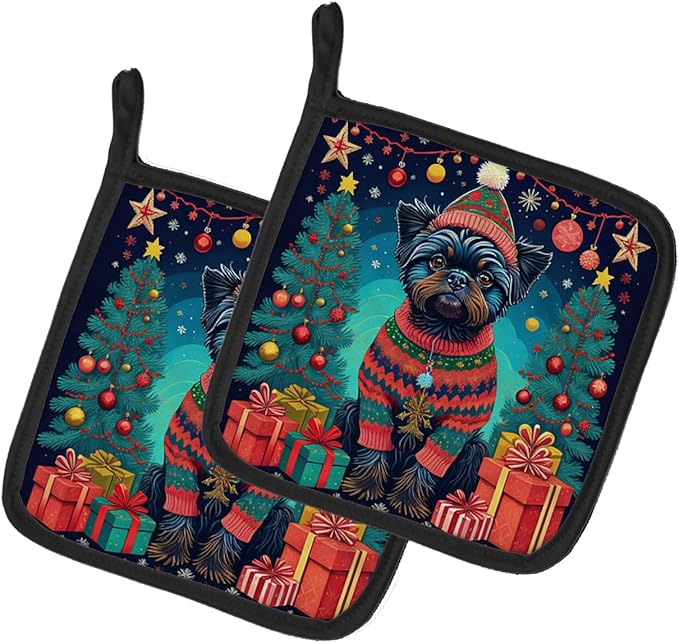 Caroline's Treasures Affenpinscher Christmas Pair of Pot Holders Kitchen Heat Resistant Pot Holders Sets Oven Hot Pads for Cooking Baking BBQ, 7 1/2 x 7 1/2