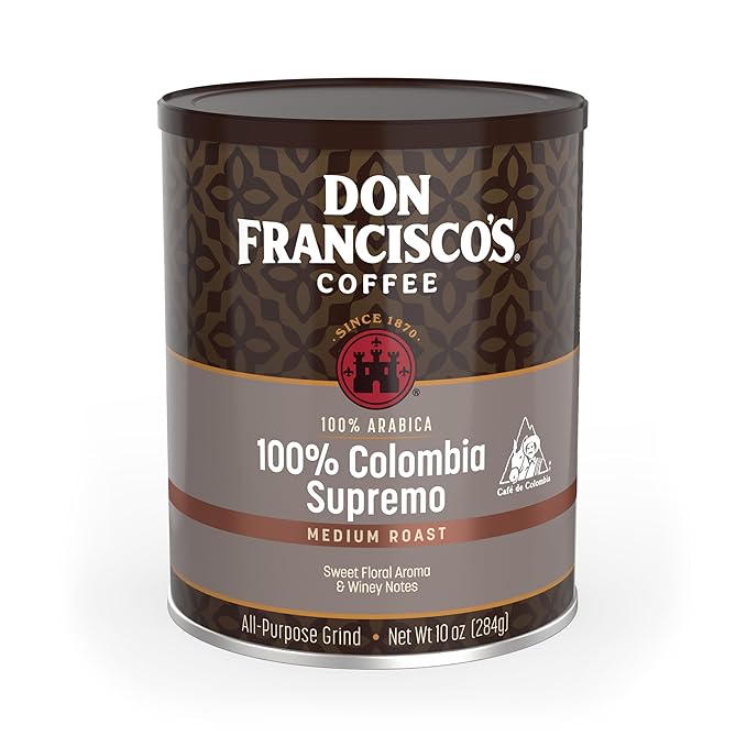 Don Francisco's Premium Colombia Supremo Ground Coffee: Rich, Aromatic 100% Arabica Beans - Family Crafted Flavored Coffee for a Delightful Morning Brew (10 oz Can)
