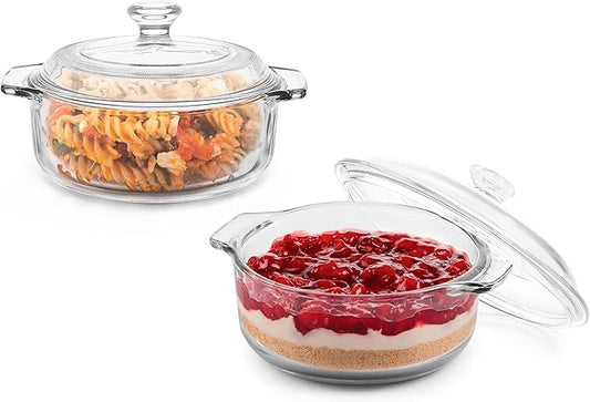 Libbey Baker's Basics 2 Piece Glass Dishes with Lids - Elegant Casserole Dishes for Oven with Lids - Versatile Baking Dish to Store Leftovers & More