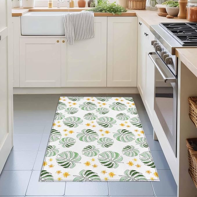Area Rug 2x3ft, Summer Palm Leaves Pattern Washable Rugs for Living Room Bedroom, Scattered Starburst Flowers Soft Non-Slip Area Rugs Rectangle Floor Carpet for Dining Room