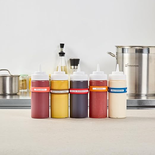Restaurantware Silicone Squeeze Bottle Band 10 Count 2.75 Inch Dishwasher Safe Condiment Identification Band, BBQ Red Non-Slip Label Band for Condiment Labeling at Restaurants, Food Trucks