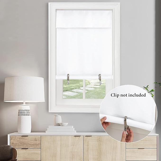 NICETOWN Pure White Door Curtains, 36 inch Wide Thermal Insulated Curtains Self Adhesive Room Darkening French Door Sidelight Window Covering Curtain, 1 PC, 72" Length Each Panel
