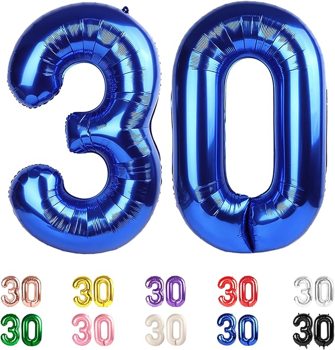 30 Balloon Numbers, Number Balloons 40 In 30th Birthday Decorations for Her Him, Dark Blue Birthday Party Decorations for Wedding, Celebration Party, Graduations