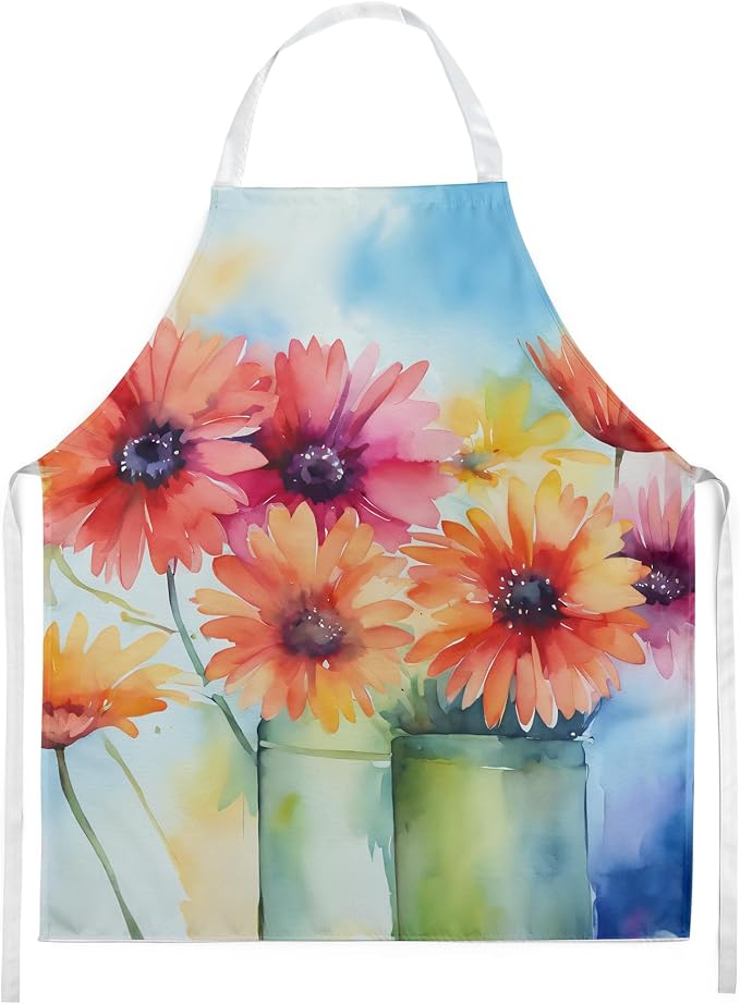 Caroline's Treasures Gerbera Daisies in Watercolor Apron Cooking Kitchen Server Baking Crafts Gardening for Adult Women Men, Unisex, Large, Multicolor