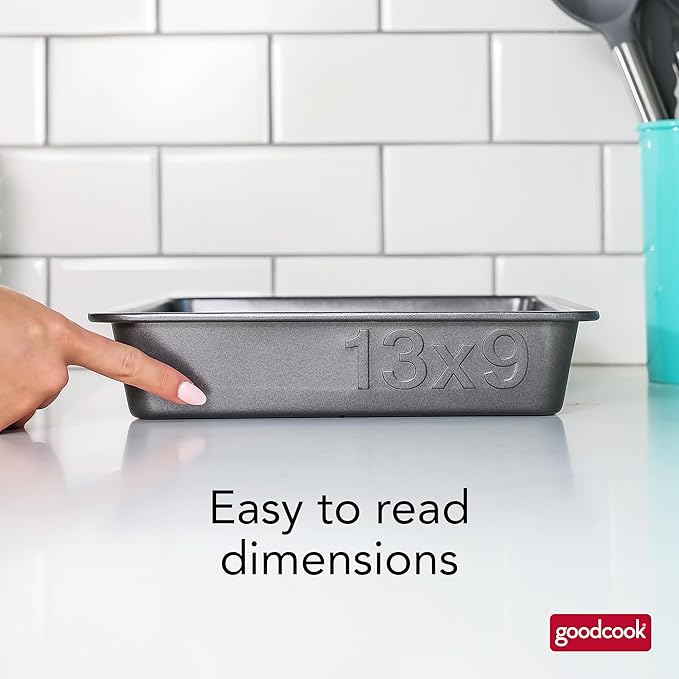 GoodCook PRO Oblong Baking Pan Nonstick Warp & Scratch-Resistant Dishwasher-Safe Carbon Steel Construction for Even Baking Oven Safe to 480°F, 9 x 13-Inch, Gray
