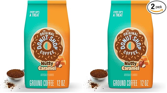 The Original Donut Shop Coffee, Nutty Caramel, Medium Roast, Flavored Ground Coffee, 12 oz Bag (Pack of 2)