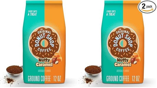 The Original Donut Shop Coffee, Nutty Caramel, Medium Roast, Flavored Ground Coffee, 12 oz Bag (Pack of 2)