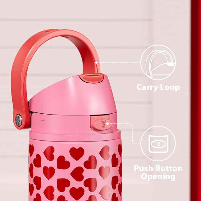 24 oz Valentine's Day Water Bottle: Meoky Stainless Steel Heart Water Bottle with 2-in-1 Straw and Spout Lid - Leak Proof, Fits in Car Cup Holder, Valentines Day for Her Women Wife Girls, Lovie