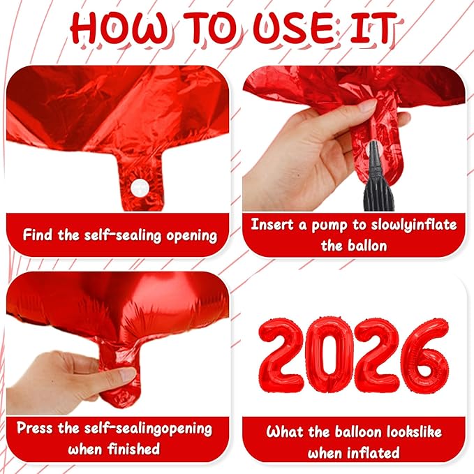 2026 Red Foil Numbers Balloons(40 Inch) Happy New Years Eve Party Supplies 2026 New Year Graduation Balloons Decorations 20 26 Signs Props Birthday Anniversary Wedding Festival Ornament Decor