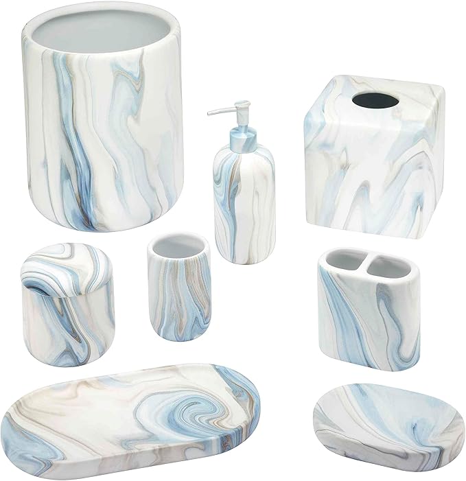 Avanti Linens - Toothbrush Holder, Resin Countertop Accessories, Guest Bathroom Essentials (Waves Collection, Blue)
