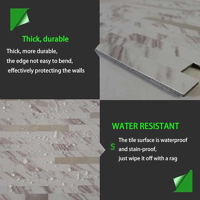 10-Sheet Peel and Stick Backsplash Tile, PVC Mixed Metal Stick on Kitchen, Bathroom Vanities, Fireplace Décor, Laundry Table(White Marble + Silver-2)