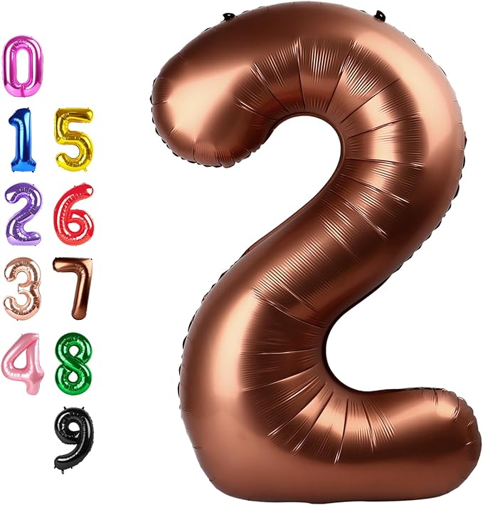 Coffee Brown Birthday Two Balloons Number, 2nd Balloon Numbers for Girl Boy Baby Shower, Numbers 40 Inch for 2 12 22 2025 Graduation Party Wedding Anniversaries Celebration