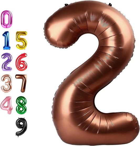 Coffee Brown Birthday Two Balloons Number, 2nd Balloon Numbers for Girl Boy Baby Shower, Numbers 40 Inch for 2 12 22 2025 Graduation Party Wedding Anniversaries Celebration
