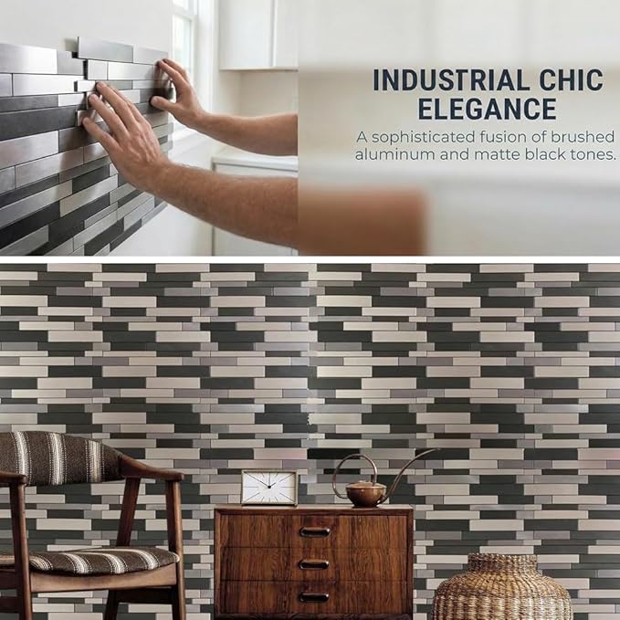 Weimeisc 10 Sheets Peel and Stick Backsplash Tile for Kitchen, Self-Adhesive Mosaic Tile, Stick on Bathroom Vanities，Fireplace Décor, Laundry Table(11.25" X 12.7") (Light Dark Gray Series)
