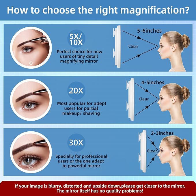 20X Concave Magnifying Mirror with Lights, 3-Color Light Adjustable Brightness, 6inch Travel Magnified Mirror with Suction Cups, Large 20x High Makeup Magnification and Tweezers