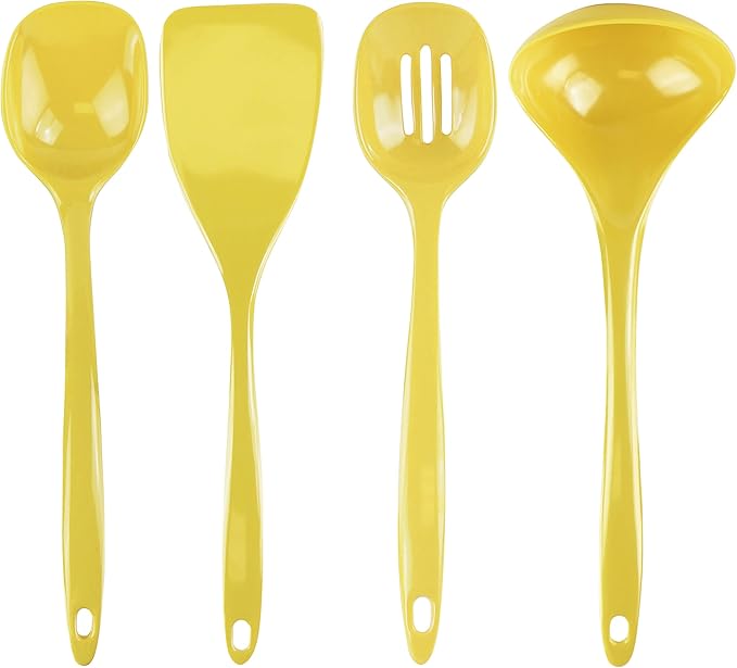 Reston Lloyd 100% Melamine Kitchen Utensil Set, Non Scratching Ladle, Spoon, Slotted Spoon & Spatula, Easy To Hold, Set of 4, Lemon